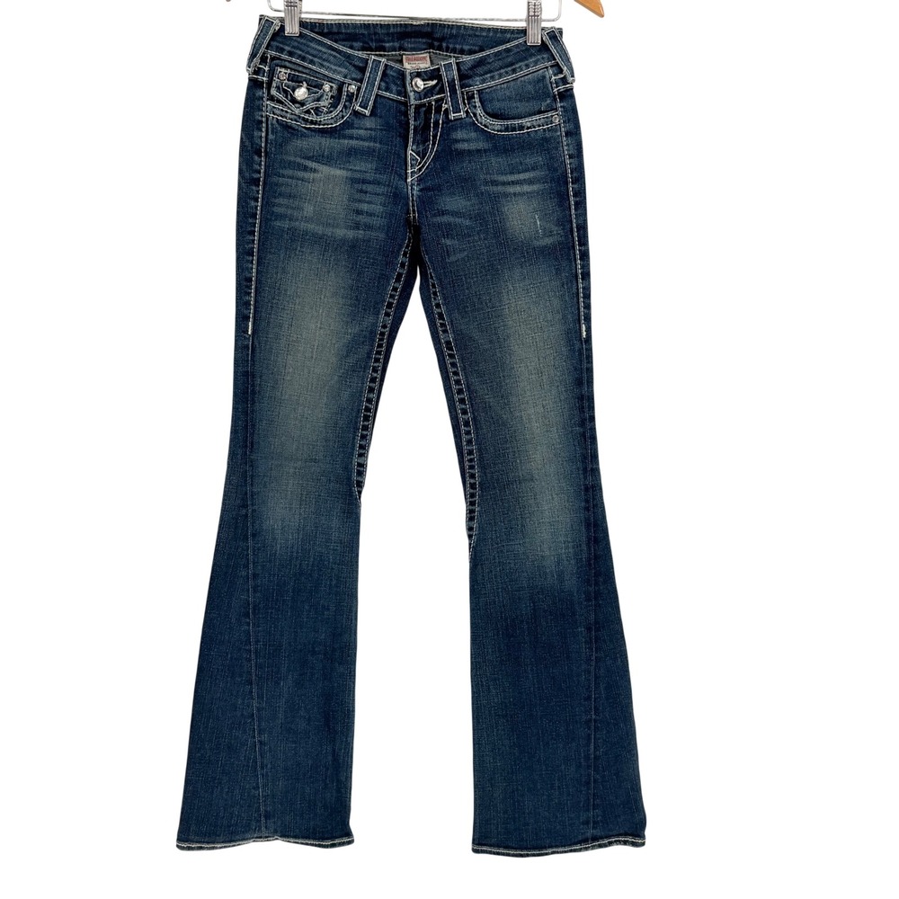 True Religion Disco Joey Big T Jeans Womens 26 Blue Flare Crystal Embellish Y2K